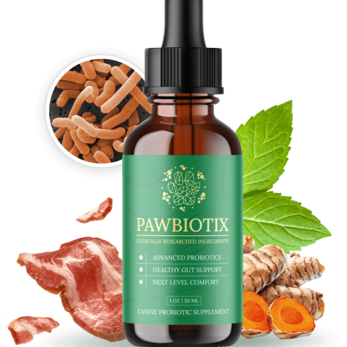 Pawbiotix for Dogs supplement bottle, natural probiotic for dogs supporting digestion and immunity.